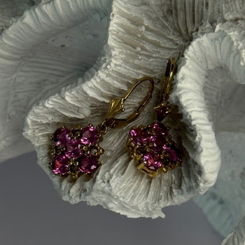 925 Sterling Silver Gold Plated Pink Topaz Earrings Length 1.1 Inch