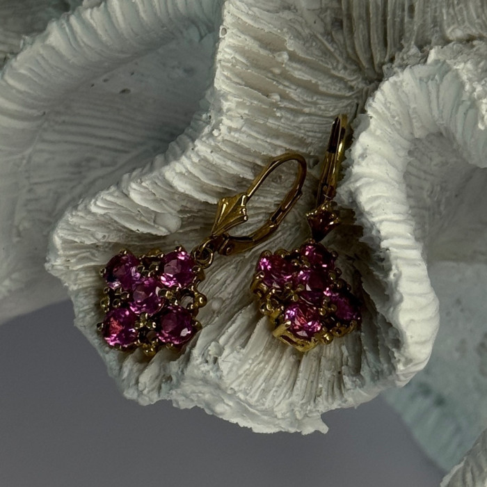 925 Sterling Silver Gold Plated Pink Topaz Earrings Length 1.1 Inch