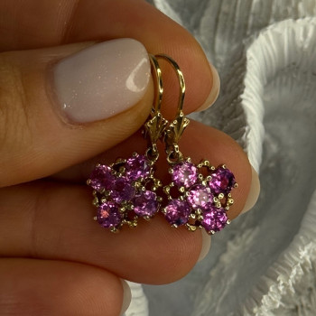 925 Sterling Silver Gold Plated Pink Topaz Earrings Length 1.1 Inch