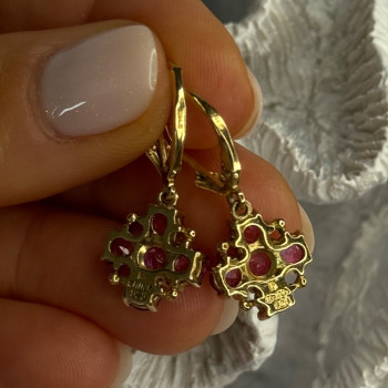 925 Sterling Silver Gold Plated Pink Topaz Earrings Length 1.1 Inch