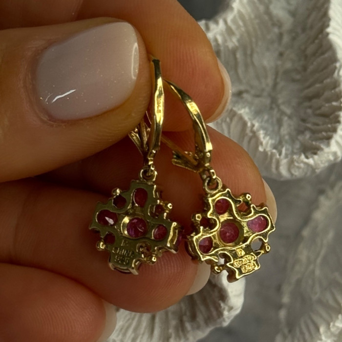 925 Sterling Silver Gold Plated Pink Topaz Earrings Length 1.1 Inch