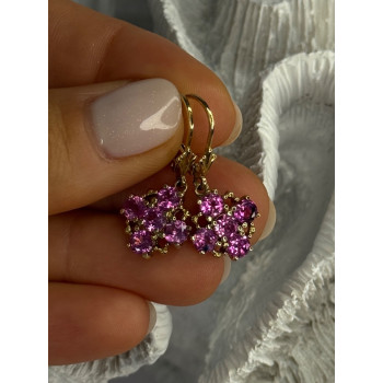 925 Sterling Silver Gold Plated Pink Topaz Earrings Length 1.1 Inch