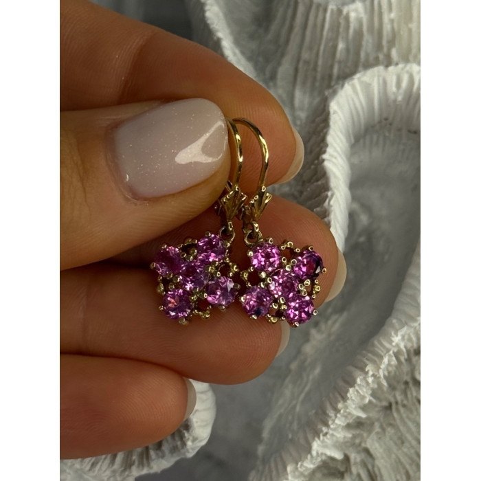 925 Sterling Silver Gold Plated Pink Topaz Earrings Length 1.1 Inch