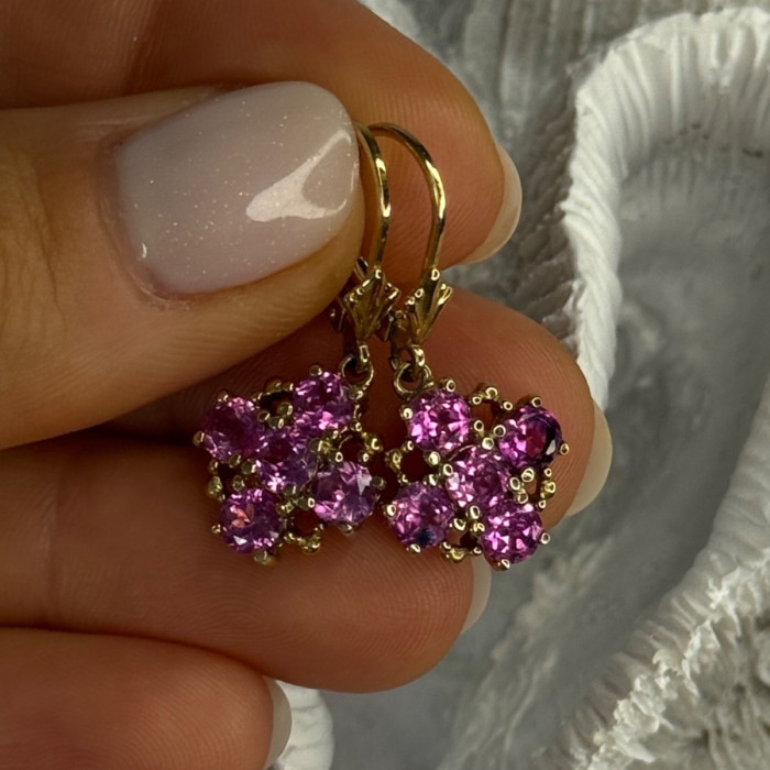925 Sterling Silver Gold Plated Pink Topaz Earrings Length 1.1 Inch