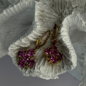 925 Sterling Silver Gold Plated Pink Topaz Earrings Length 1.1 Inch