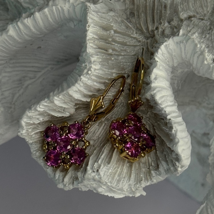 925 Sterling Silver Gold Plated Pink Topaz Earrings Length 1.1 Inch