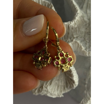 925 Sterling Silver Gold Plated Pink Topaz Earrings Length 1.1 Inch