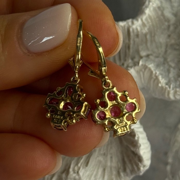 925 Sterling Silver Gold Plated Pink Topaz Earrings Length 1.1 Inch