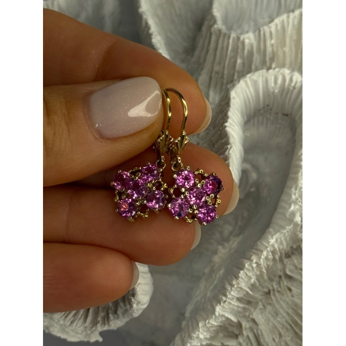 925 Sterling Silver Gold Plated Pink Topaz Earrings Length 1.1 Inch