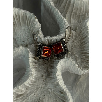 Vintage 925 Sterling Silver Orange Tourmaline Earrings Length 0.90 Inch