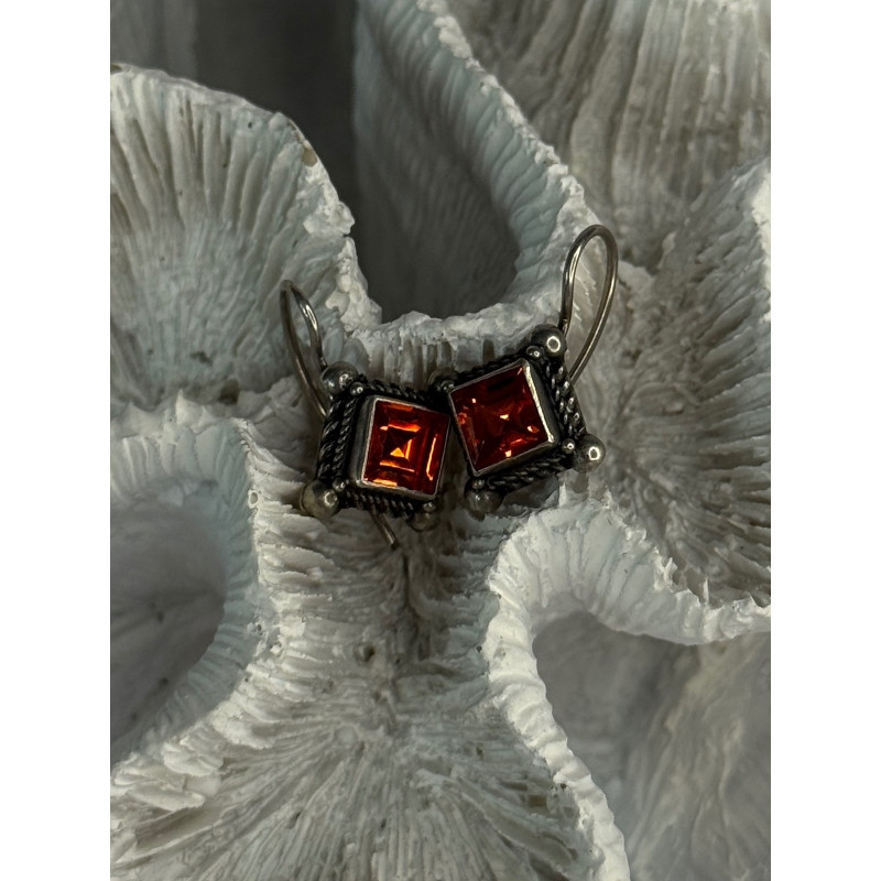 Vintage 925 Sterling Silver Orange Tourmaline Earrings Length 0.90 Inch