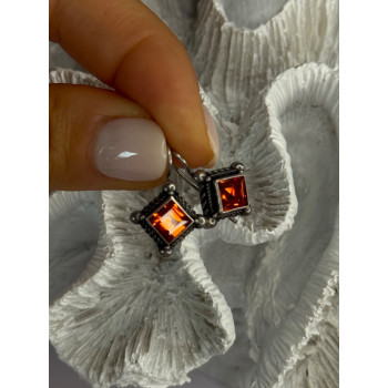 Vintage 925 Sterling Silver Orange Tourmaline Earrings Length 0.90 Inch