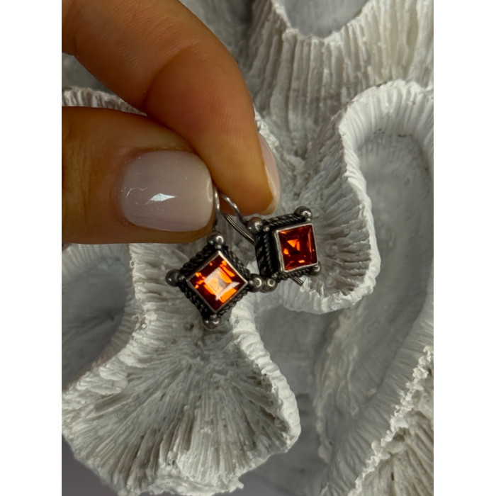 Vintage 925 Sterling Silver Orange Tourmaline Earrings Length 0.90 Inch