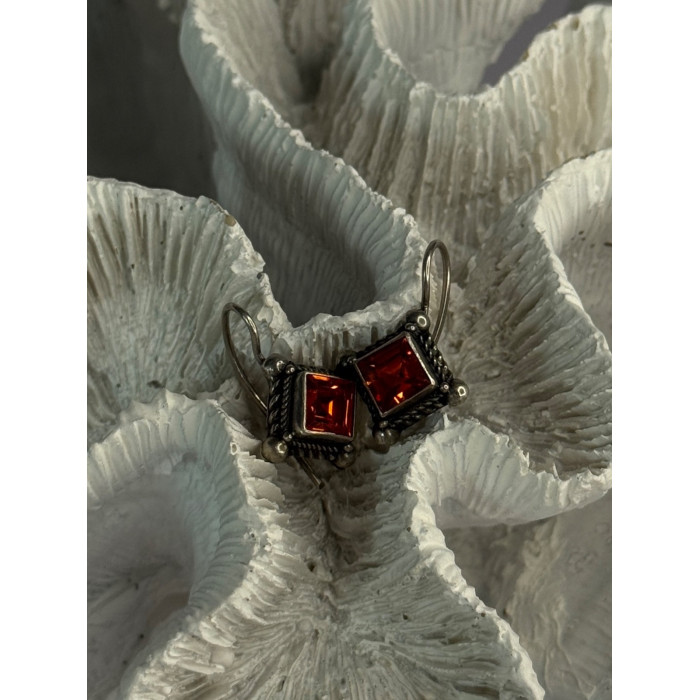 Vintage 925 Sterling Silver Orange Tourmaline Earrings Length 0.90 Inch