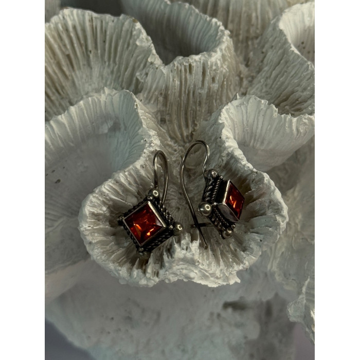 Vintage 925 Sterling Silver Orange Tourmaline Earrings Length 0.90 Inch