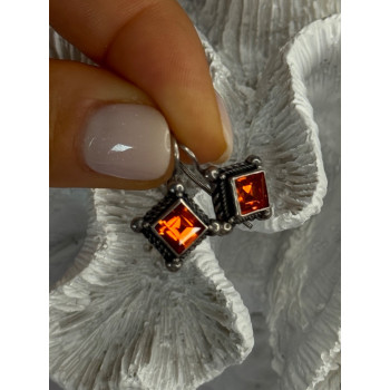 Vintage 925 Sterling Silver Orange Tourmaline Earrings Length 0.90 Inch