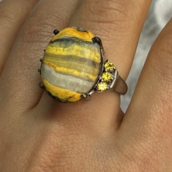 925 Sterling Silver Yashma & Citrine Ring Size 8