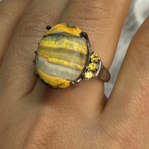 925 Sterling Silver Yashma & Citrine Ring Size 8
