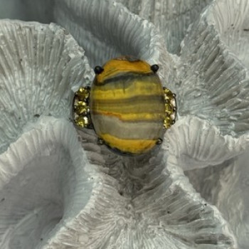925 Sterling Silver Yashma & Citrine Ring Size 8