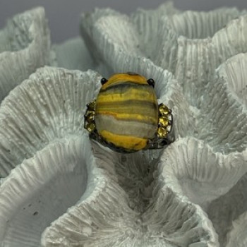 925 Sterling Silver Yashma & Citrine Ring Size 8