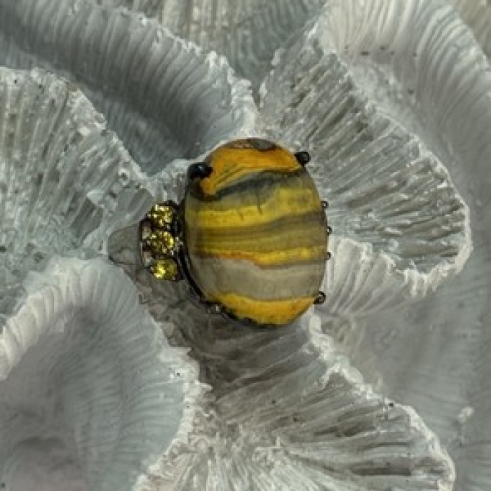 925 Sterling Silver Yashma & Citrine Ring Size 8