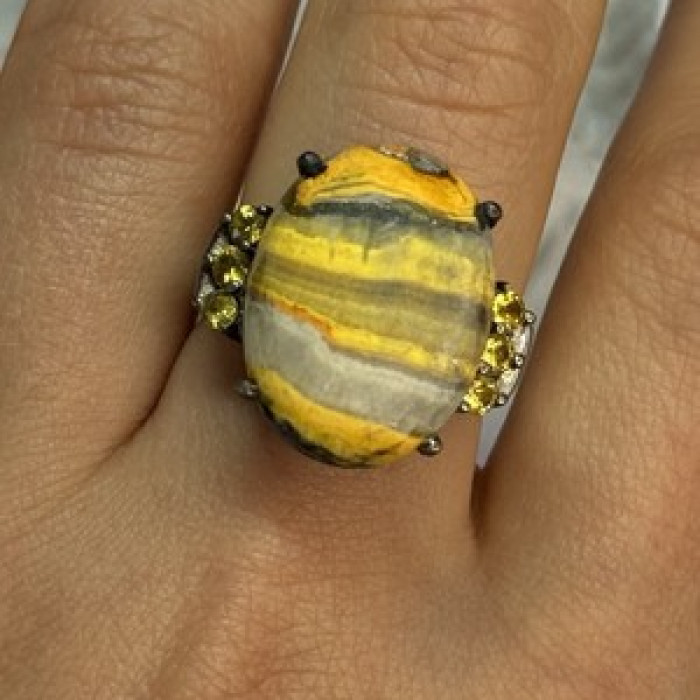 925 Sterling Silver Yashma & Citrine Ring Size 8