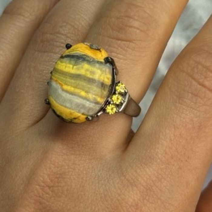 925 Sterling Silver Yashma & Citrine Ring Size 8