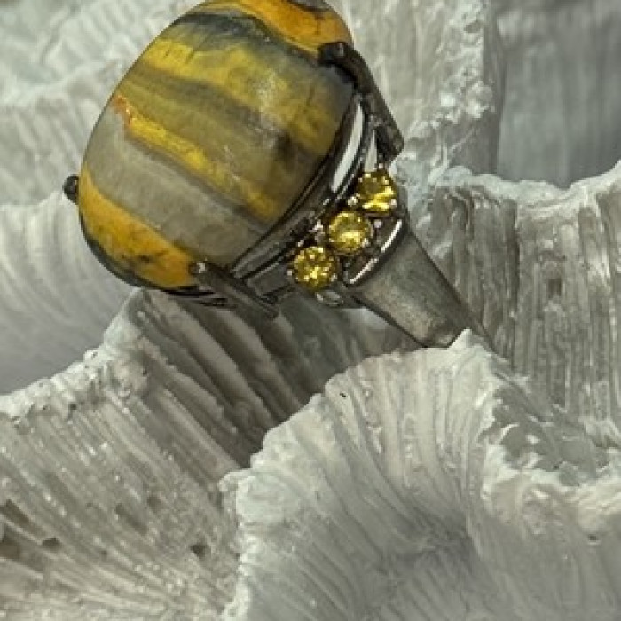 925 Sterling Silver Yashma & Citrine Ring Size 8
