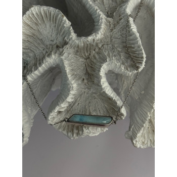 925 Sterling Silver Blue Larimar Necklace Length 18/16 Inch