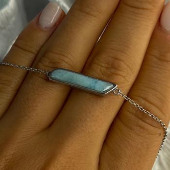 925 Sterling Silver Blue Larimar Necklace Length 18/16 Inch