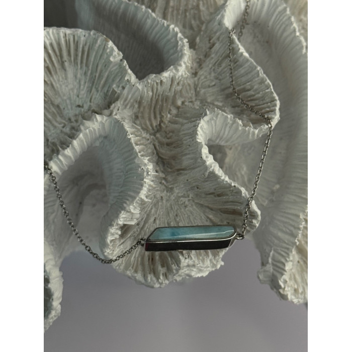 925 Sterling Silver Blue Larimar Necklace Length 18/16 Inch