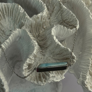 925 Sterling Silver Blue Larimar Necklace Length 18/16 Inch