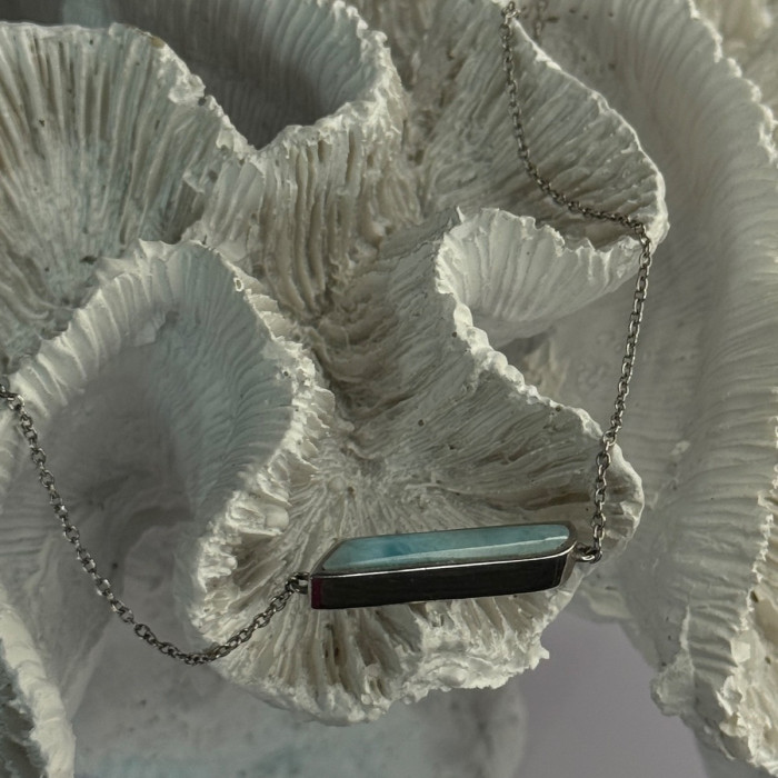 925 Sterling Silver Blue Larimar Necklace Length 18/16 Inch
