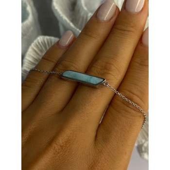 925 Sterling Silver Blue Larimar Necklace Length 18/16 Inch