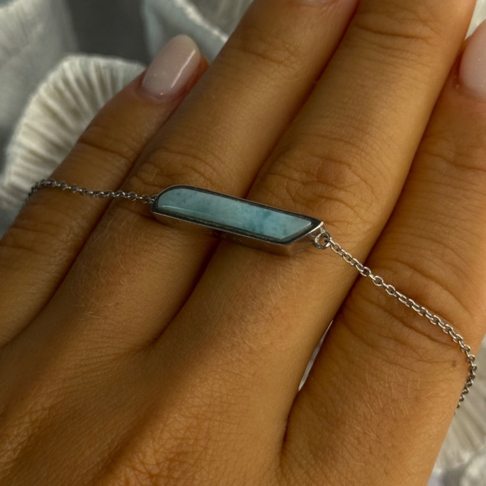 925 Sterling Silver Blue Larimar Necklace Length 18/16 Inch