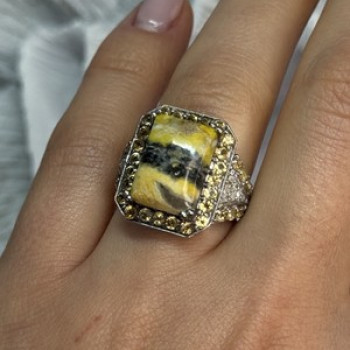 925 Sterling Silver Yashma Citrine & Beryl Ring Size 6