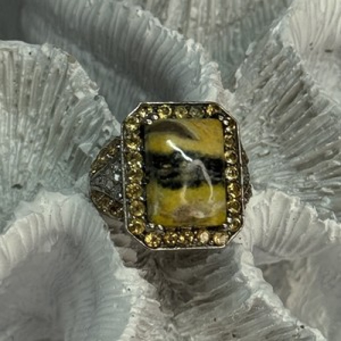 925 Sterling Silver Yashma Citrine & Beryl Ring Size 6