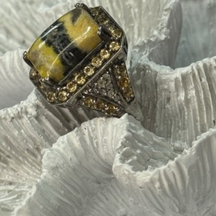 925 Sterling Silver Yashma Citrine & Beryl Ring Size 6