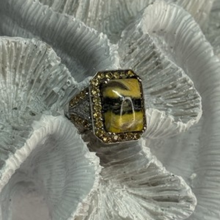 925 Sterling Silver Yashma Citrine & Beryl Ring Size 6