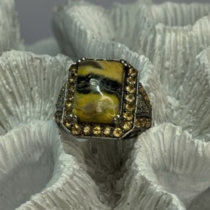 925 Sterling Silver Yashma Citrine & Beryl Ring Size 6