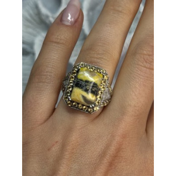 925 STERLING SILVER YASHMA CITRINE & BERYL RING SIZE 6