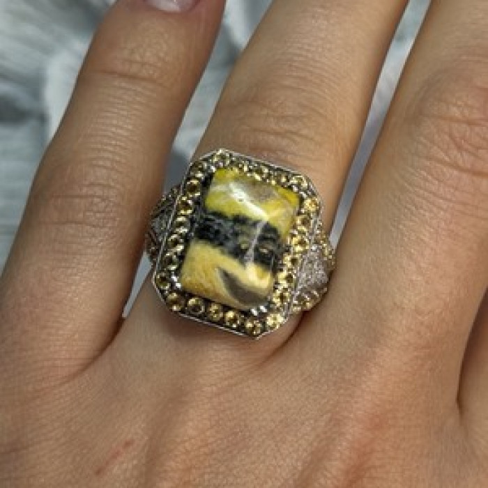 925 Sterling Silver Yashma Citrine & Beryl Ring Size 6