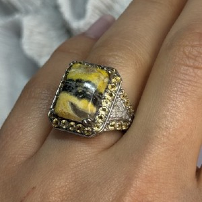 925 Sterling Silver Yashma Citrine & Beryl Ring Size 6