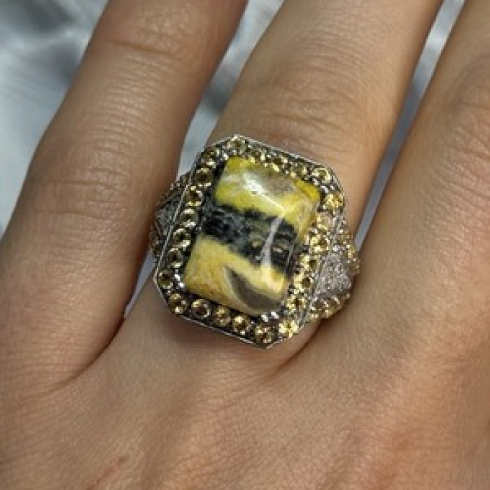 925 Sterling Silver Yashma Citrine & Beryl Ring Size 6