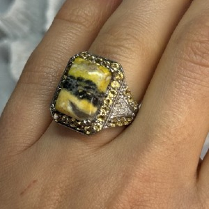 925 Sterling Silver Yashma Citrine & Beryl Ring Size 6
