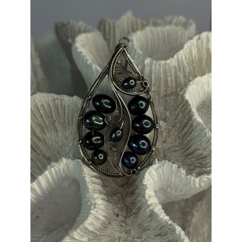 925 STERLING SILVER BLACK PEARLS PENDANT LENGTH 2.1 INCH