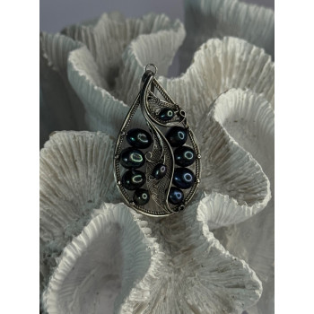 925 STERLING SILVER BLACK PEARLS PENDANT LENGTH 2.1 INCH