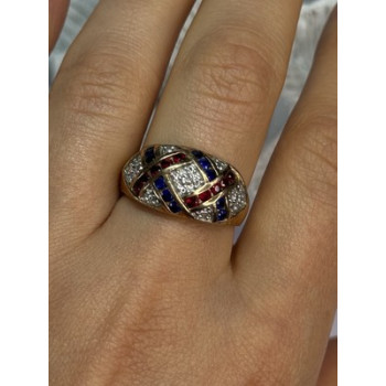 925 STERLING SILVER GOLD PLATED RUBY & SAPPHIRE RING SIZE 9