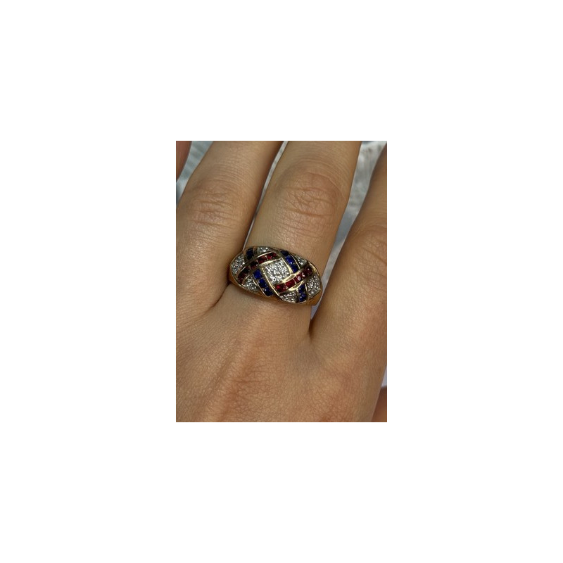 925 STERLING SILVER GOLD PLATED RUBY & SAPPHIRE RING SIZE 9