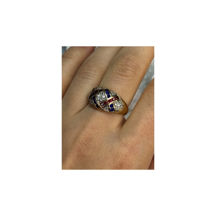 925 STERLING SILVER GOLD PLATED RUBY & SAPPHIRE RING SIZE 9